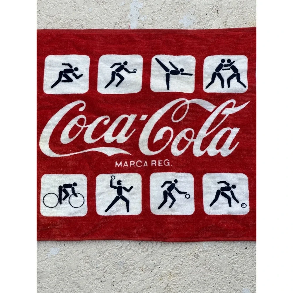 Vintage Hilasal Coca Cola Marca Reg Multicolor 100% Cotton Towel Olympics